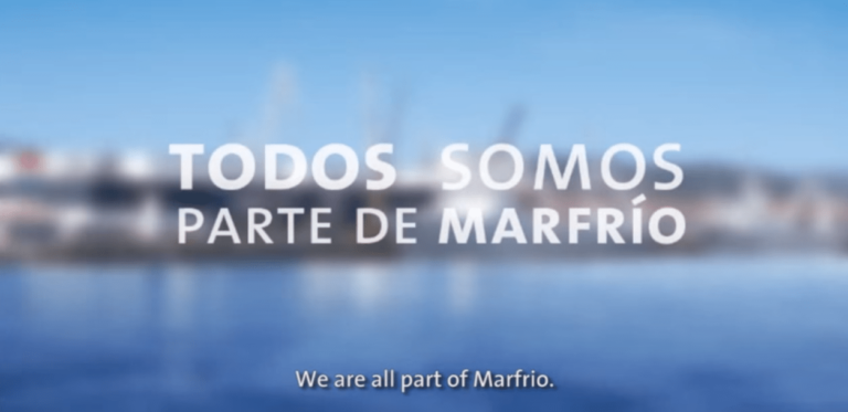 Oficinas de Marfrio Marín con frase "Todos somos parte de Marfrio"