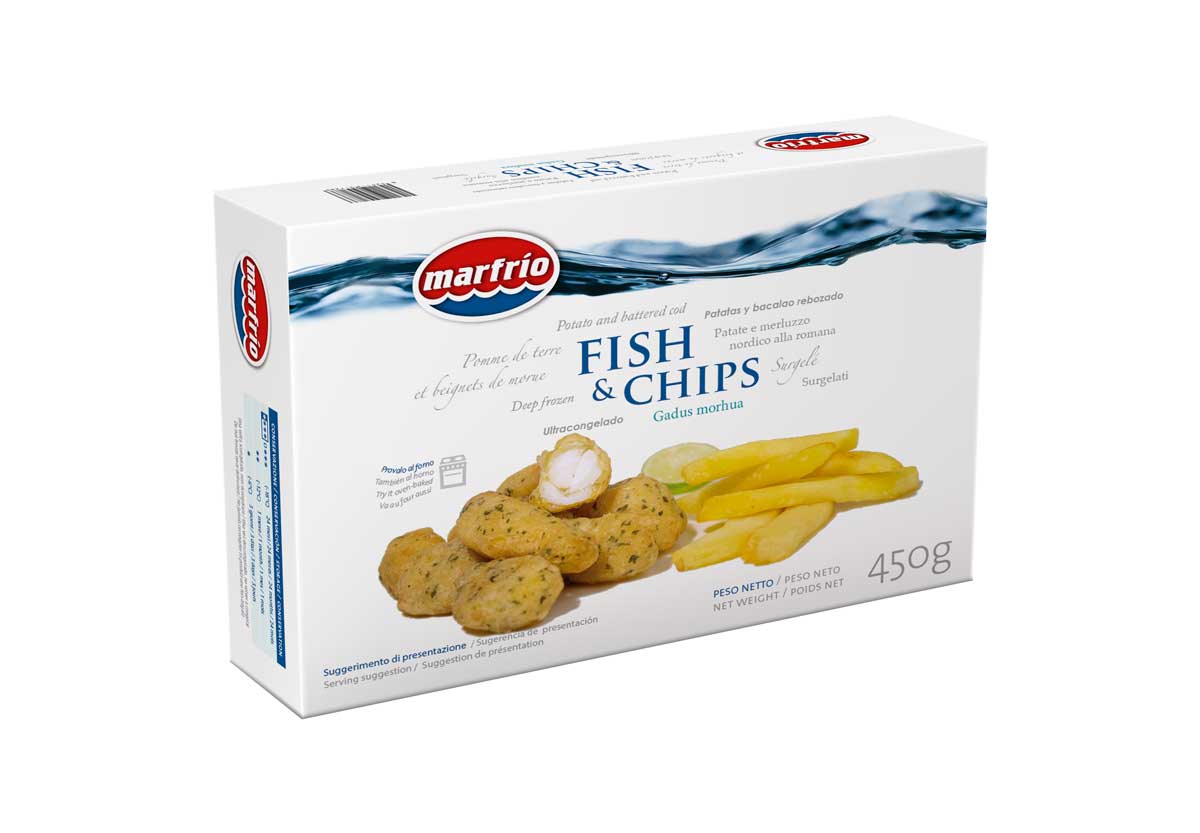 Fish and chips, bacalao y patatas marca marfrio